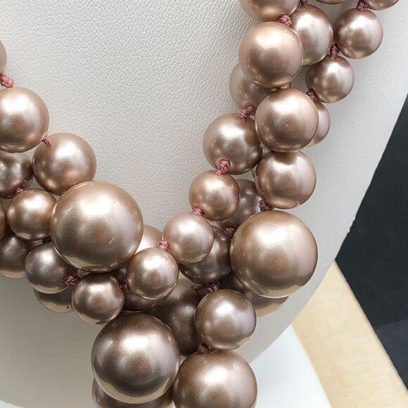 J. Crew Necklace Faux Pearl Taupe Bubble Beaded Hand Knotted Multi 3 Strand - Picture 3 of 7